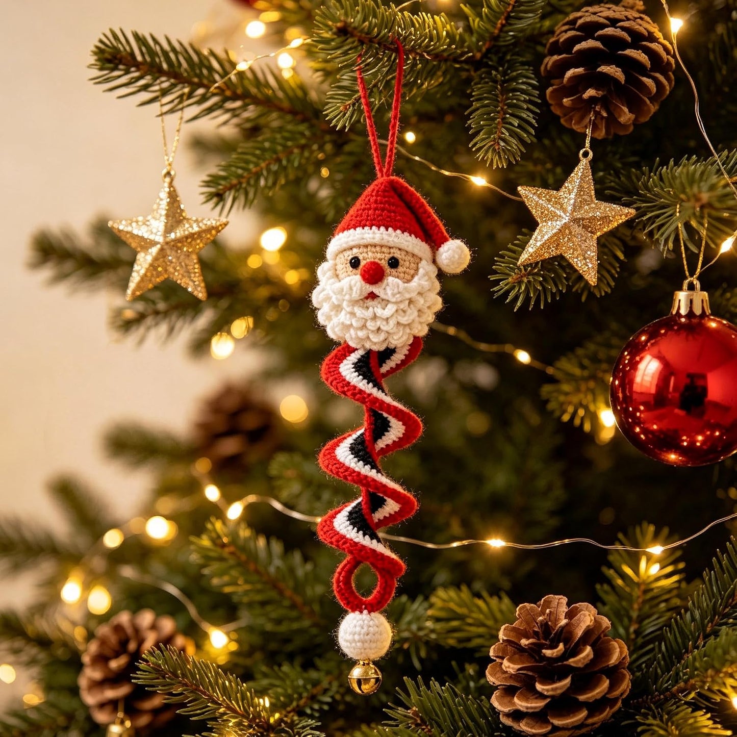 DIY Crochet Spiral Christmas Ornament Kit – 4 Beginner-Friendly Santa, Tree, Elf & Snowman Decorations