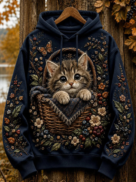 Women's Autumn Cute Cat Art Drawstring Hoodie