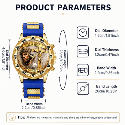 Jesus Christ Cross Watch – Christian Faith Gift for Men – There Is No Greater Love