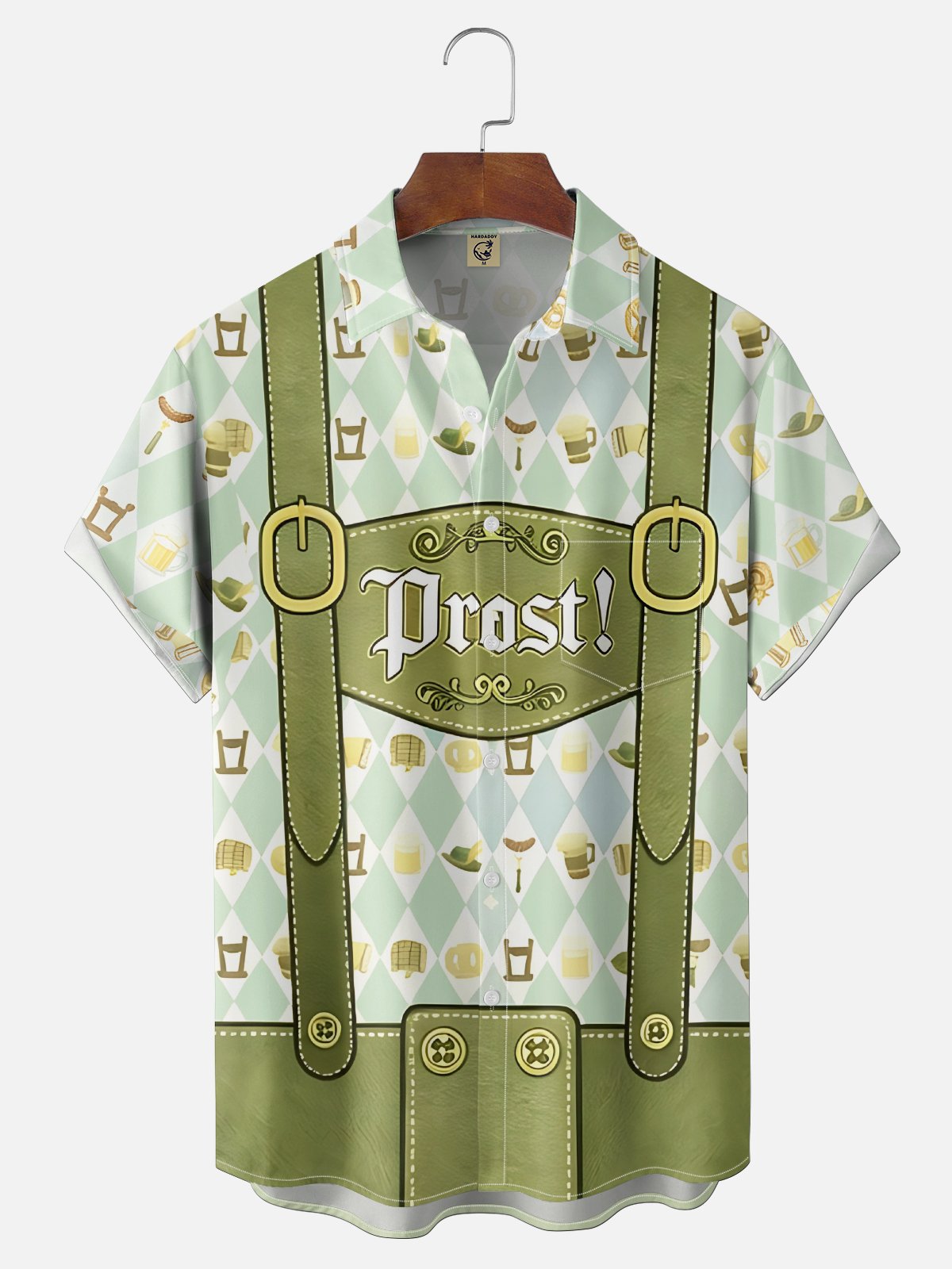Moisture-Wicking Gradient Oktoberfest Bartender Beer & Pretzel Print  Chest Pocket Hawaiian Shirt