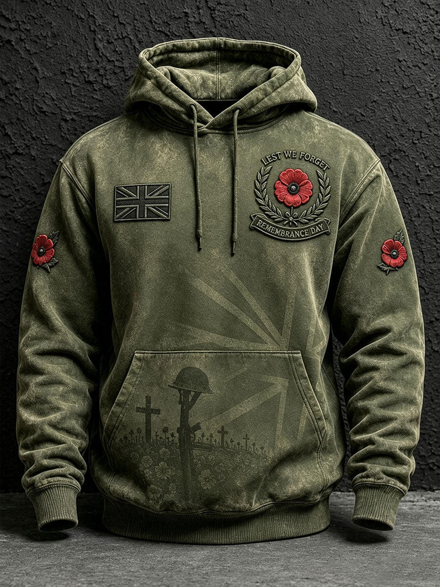 Men's Remembrance Day Lest We Forget Print Oversized Drop-Shoulder Hoodie With Pockets