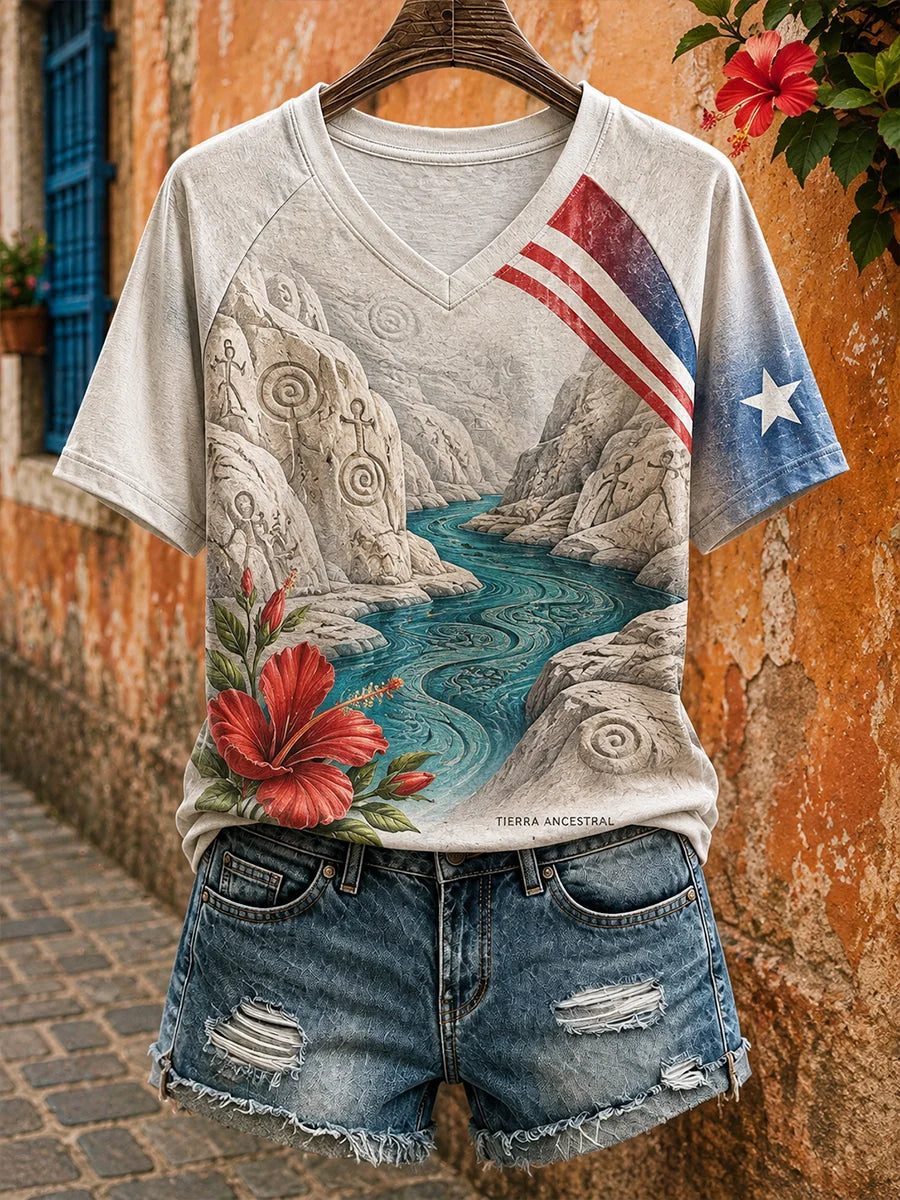 Women's Puerto Rico Boricua Art Printed T-shirt