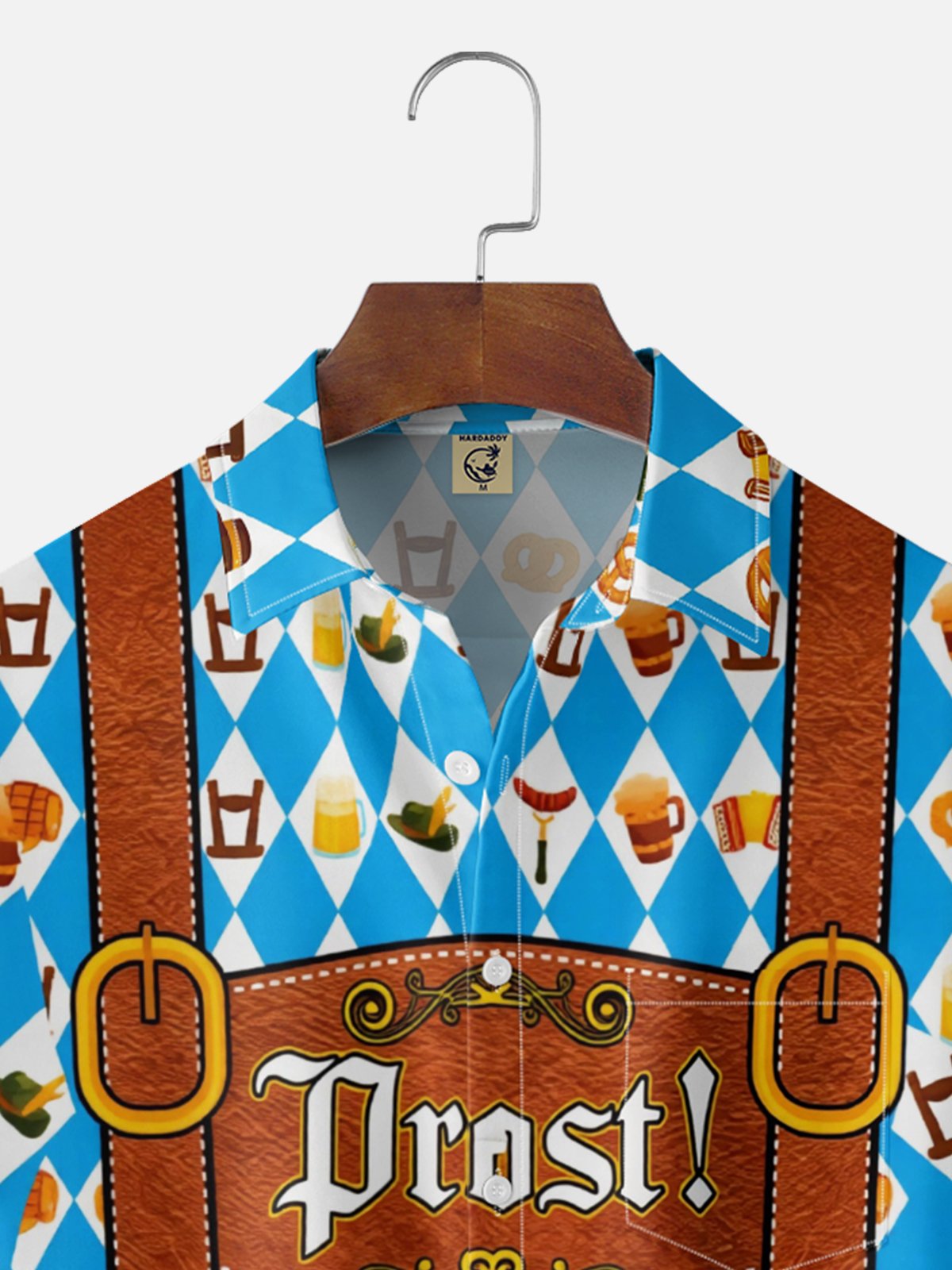 Moisture-Wicking Gradient Oktoberfest Bartender Beer & Pretzel Print  Chest Pocket Hawaiian Shirt