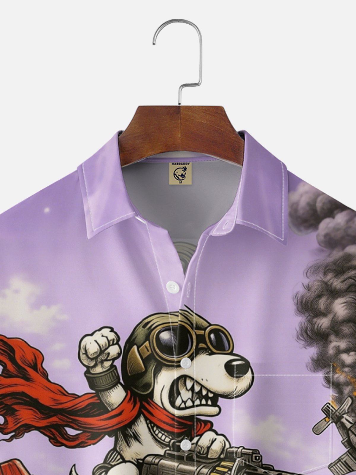 Moisture-Wicking Abstract Airplane & Dog Pattern and Chest Pocket Holiday Hawaiian Shirt
