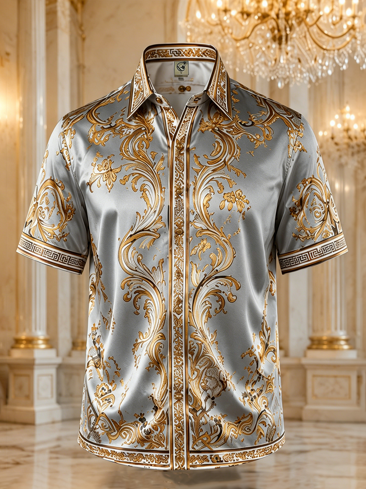 Breathable Silk Satin  Vintage-Style Botanical Floral Print Hawaiian Shirt