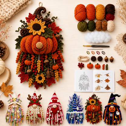 3D DIY Crochet Christmas Door Hanger Kit - Handmade Winter Tree Holiday Decor