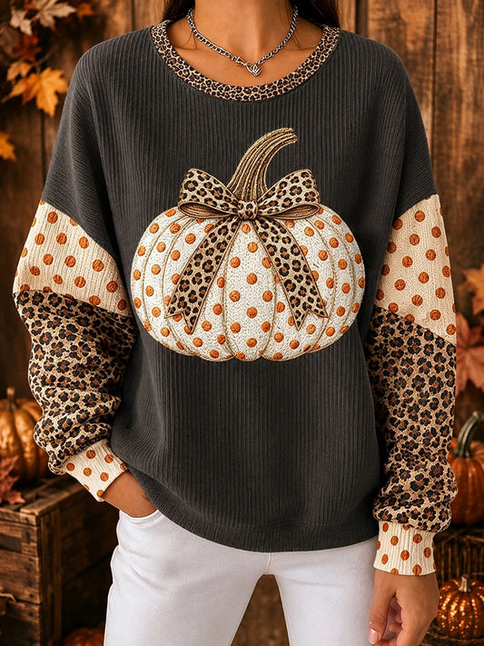 Women's Autumn Polka Dot Pumpkin Sweatshirt