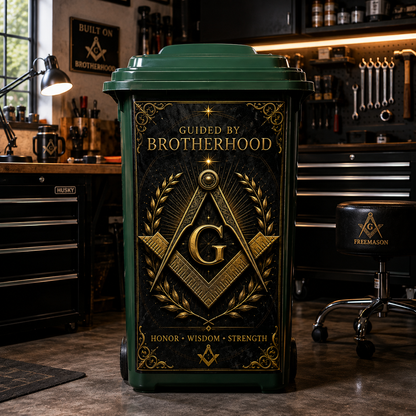 Masonic Trash Bin Decal - Freemason Brotherhood Outdoor Garbage Can Decor