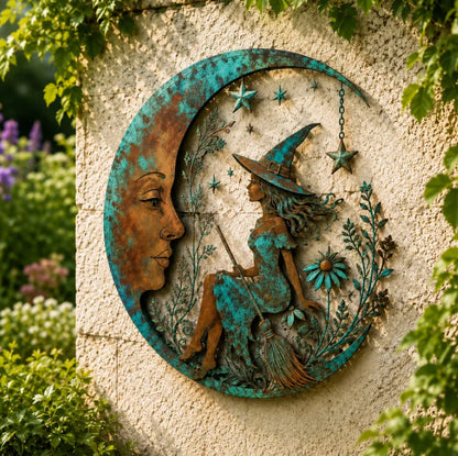 Rustic Moon Garden Metal Wall Art – Dragonfly, Bee, Fairy & Black Cat Outdoor Decor