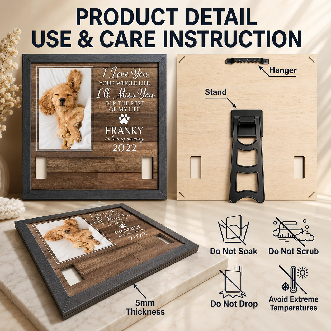 Custom Pet Memorial Collar Photo Frame – A personalized photo keepsake designed for dog and cat lovers