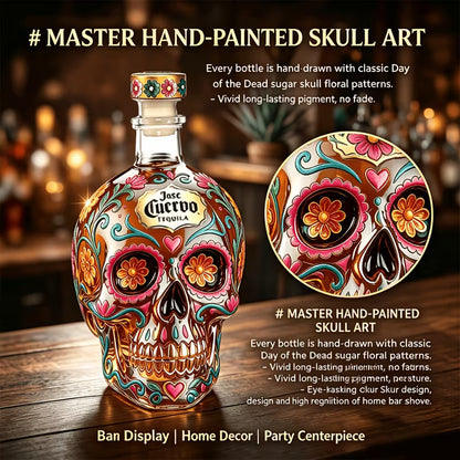 Gothic Floral Skull Glass Decanter Bottle – Day of the Dead Bar & Halloween Decor