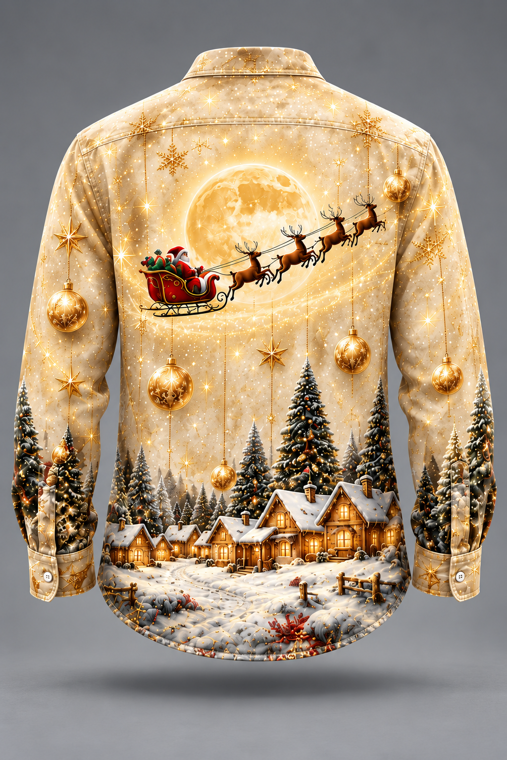 Moisture-Wicking  Christmas Santa Reindeer Tree  Chest Pocket Long-Sleeve Casual Shirt