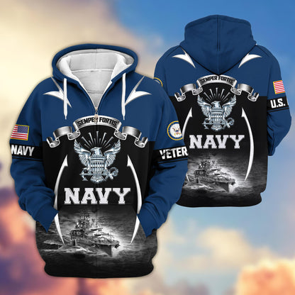 Premium US Veterans Zip Up Hoodie ATTN150821, Gifts For US Veterans, Gifts On Father's Day, Veterans Day.