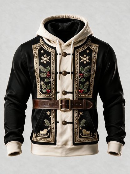 Christmas Vintage Santa Claus Suit Look Kangaroo-Pocket Hoodie Sweatshirt