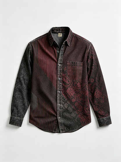 Moisture-Wicking  Abstract Geometric Gradient  Chest Pocket Long-Sleeve Casual Shirt