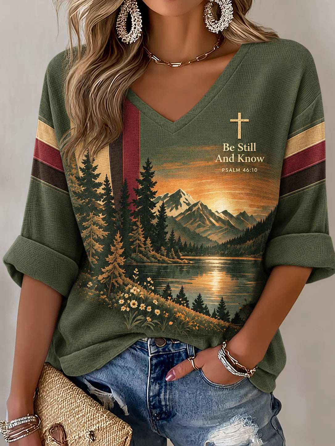 Women's Be Still And Know Psalm 46:10 Print Waffle-Knit Top