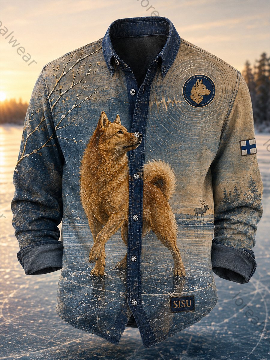 RetroStyle Finnish Nordic Hound Art Print Casual, Comfortable Long-Sleeve Shirt