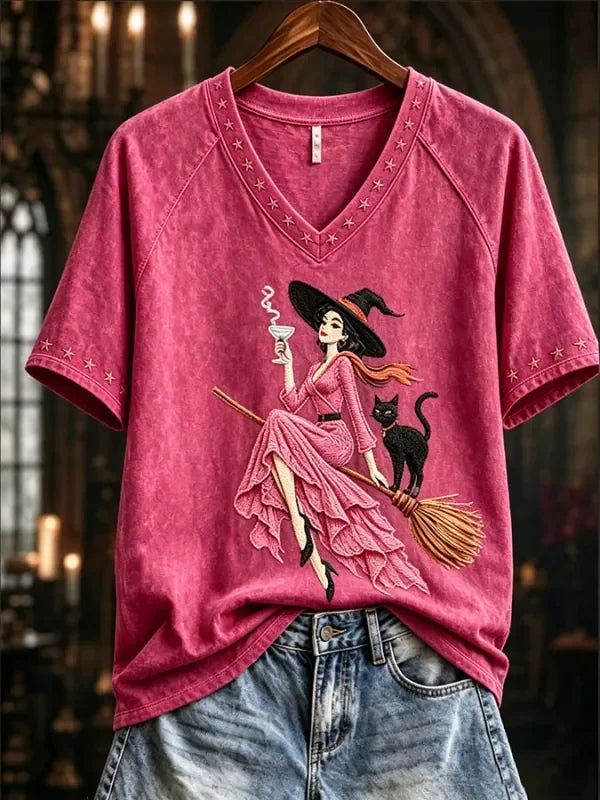 Women's Pink Witch Print T‑Shirt