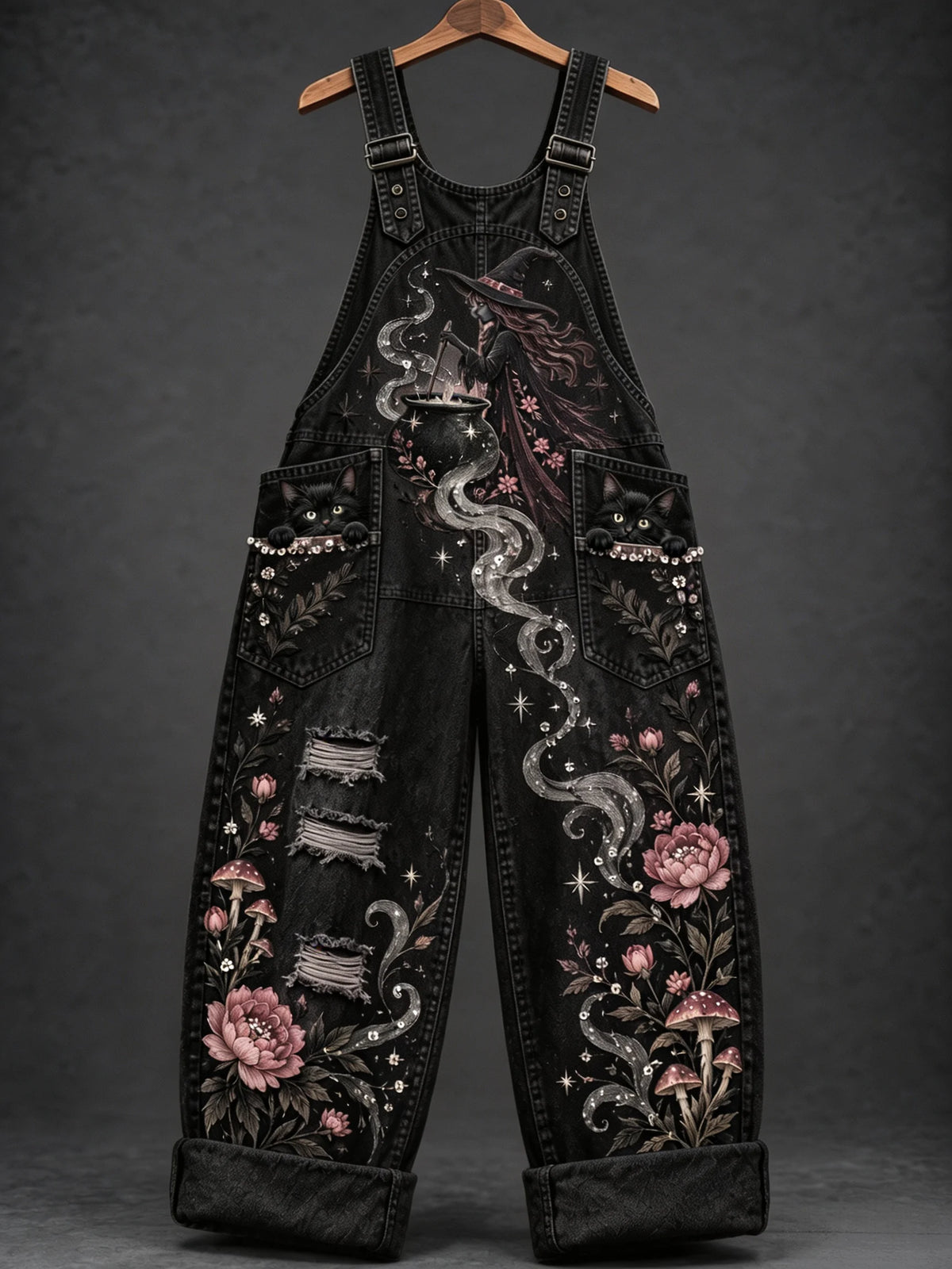 Women's Pink Witch‑Print Overalls