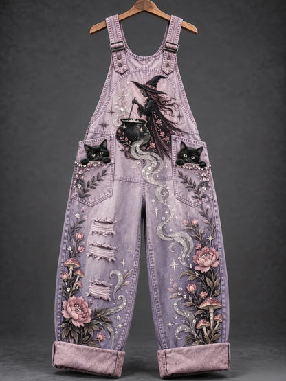 Women's Pink Witch‑Print Overalls