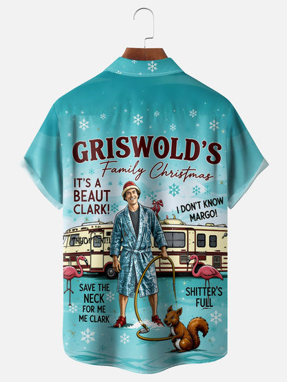 Moisture-Wicking "Merry Christmas" Griswold  Chest Pocket Hawaiian Shirt