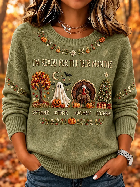 Women's Vintage I'm Ready For The 'ber Months Print Crew Neck Sweater