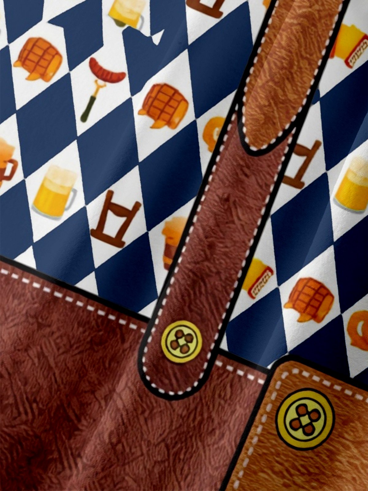 Moisture-Wicking Gradient Oktoberfest Bartender Beer & Pretzel Print  Chest Pocket Hawaiian Shirt