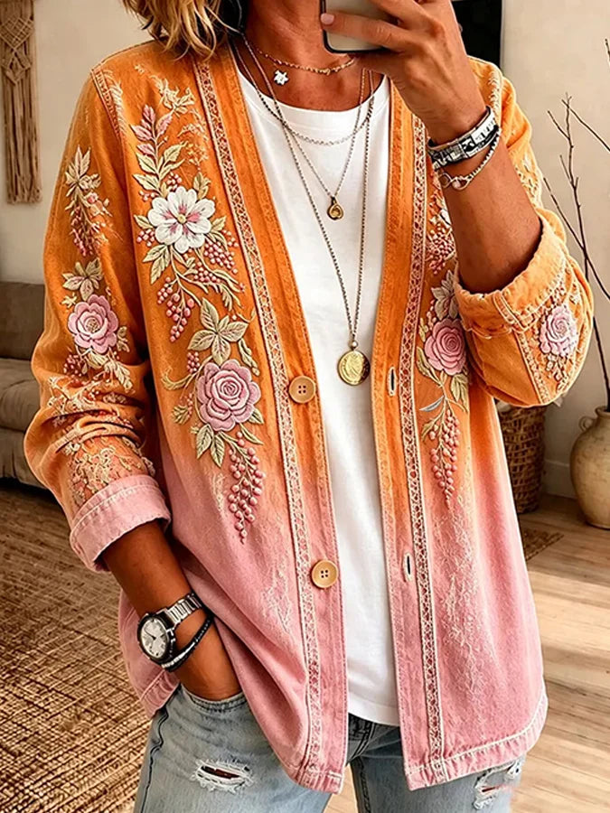 Women's Vintage Floral Print Cardigan