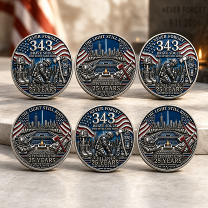 9/11 25th Anniversary Firefighter Challenge Coin - 343 Heroes Never Forget Memorial Coin