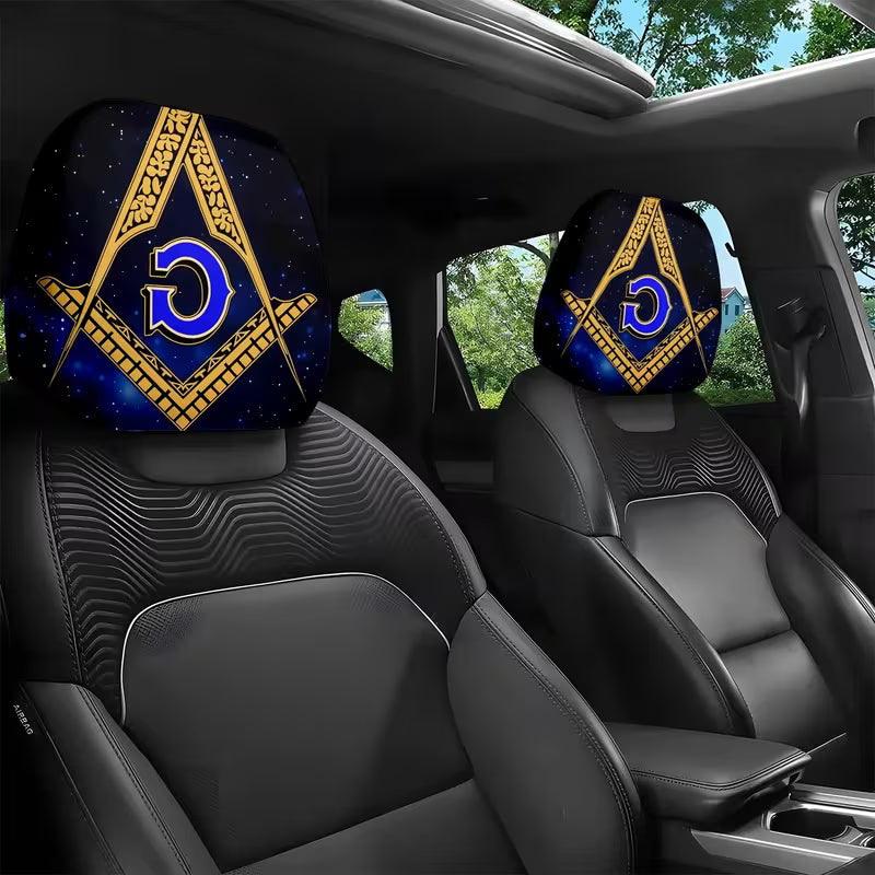 2PCS Freemason Emblem Car Headrest Covers – Masonic Auto Seat Accessories