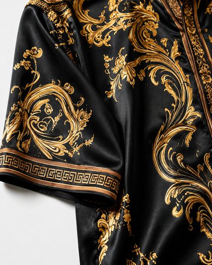 Breathable Silk Satin  Vintage-Style Botanical Floral Print Hawaiian Shirt