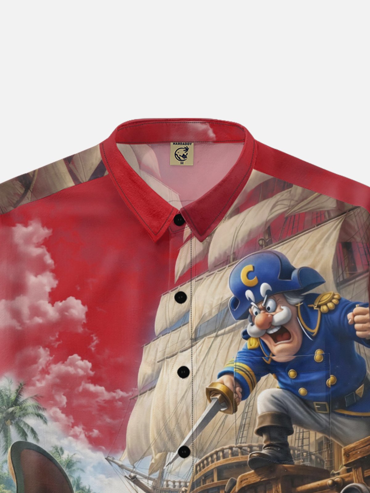 Moisture-Wicking Gradient-Color Dueling Pirates & Sailboats Design  Chest Pocket Hawaiian Shirt