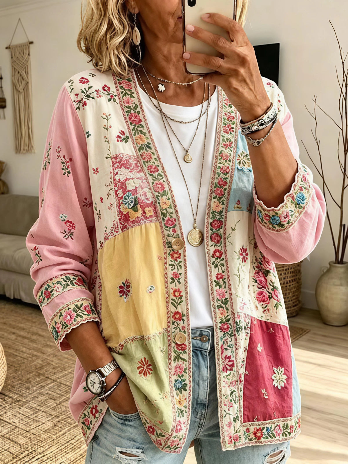 Women's Breast Cancer Awareness Print Cardigan