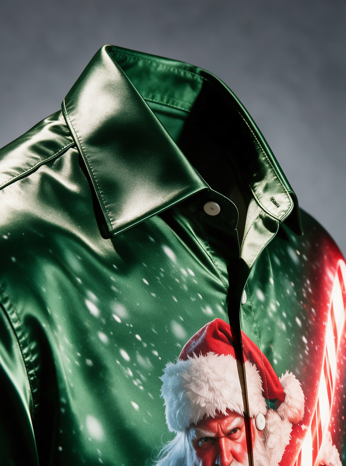 Breathable Silk Satin Christmas Sci‑Fi Warrior Santa Claus Candy Cane Lightsaber Winter Snow Scene Ocket Holiday Hawaiian Shirt