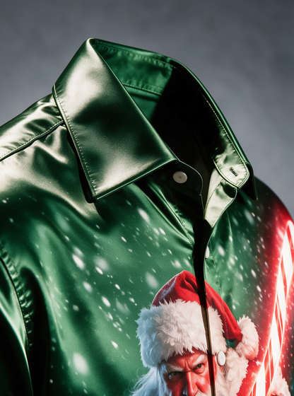 Breathable Silk Satin Christmas Sci‑Fi Warrior Santa Claus Candy Cane Lightsaber Winter Snow Scene Ocket Holiday Hawaiian Shirt