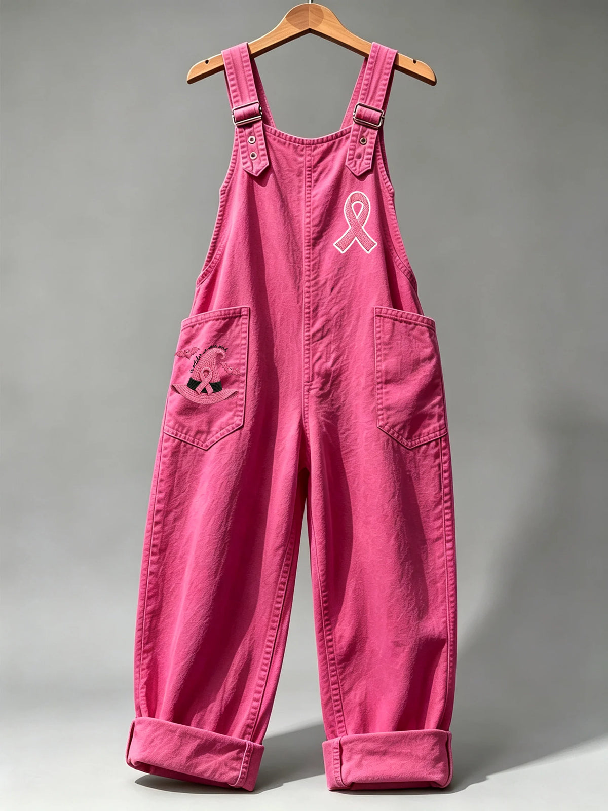 Women's Retro Breast Cancer Awareness Print Overalls