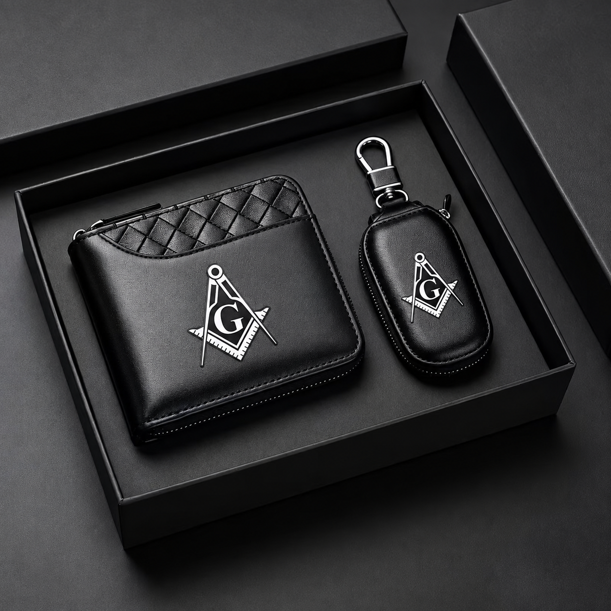 🧭 Masonic Wallet & Key Case Gift Set