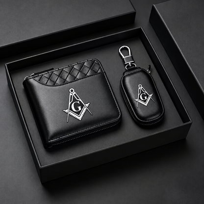 🧭 Masonic Wallet & Key Case Gift Set