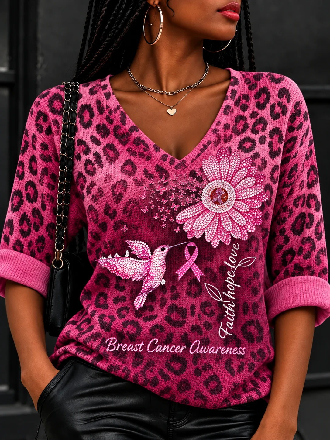 Woman Breast Cancer AwarenessV-Neck Top