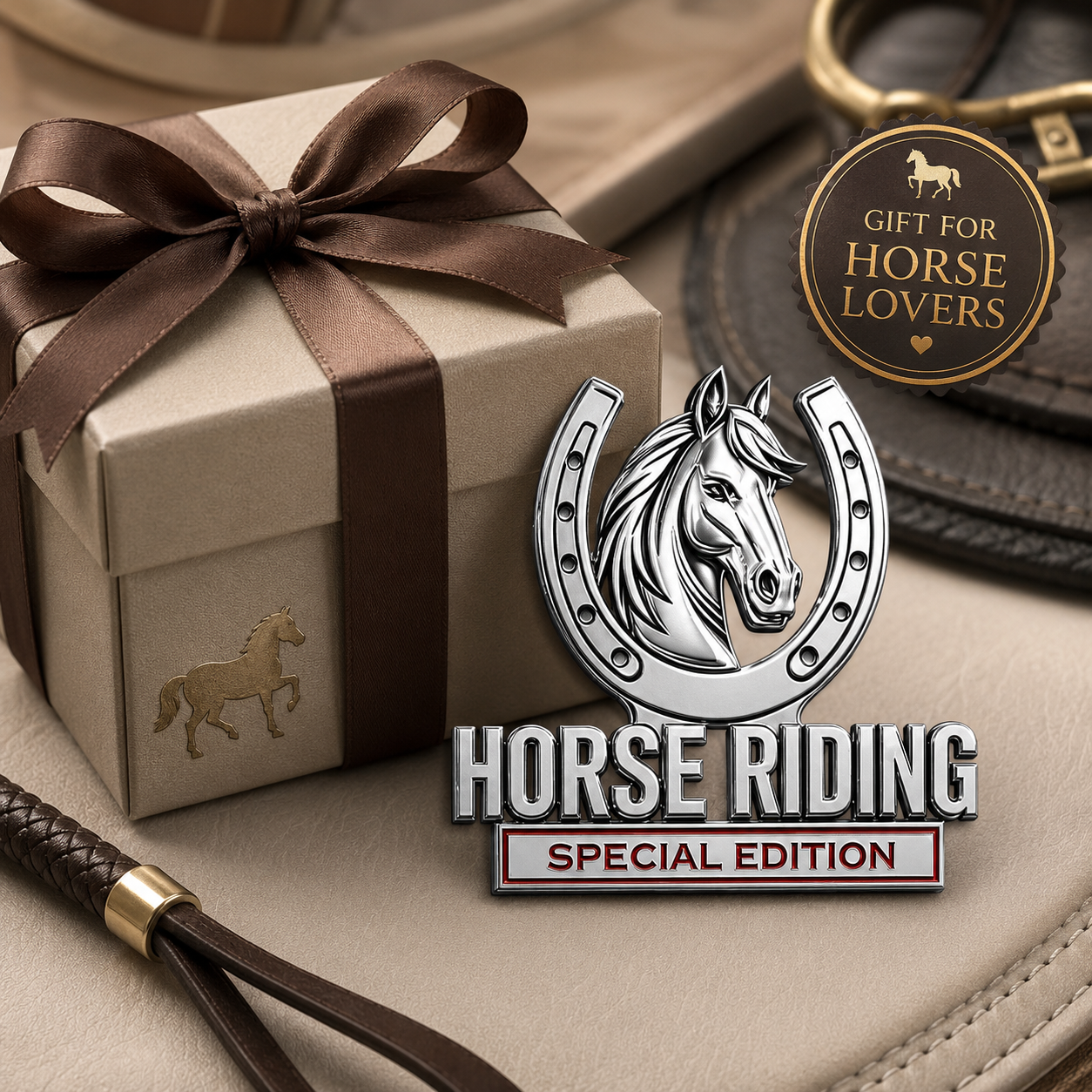 Horse Riding Special Edition Chrome Metal Car Emblem - Premium 3D Horse Head Badge for Trucks, SUVs & Horse Lovers