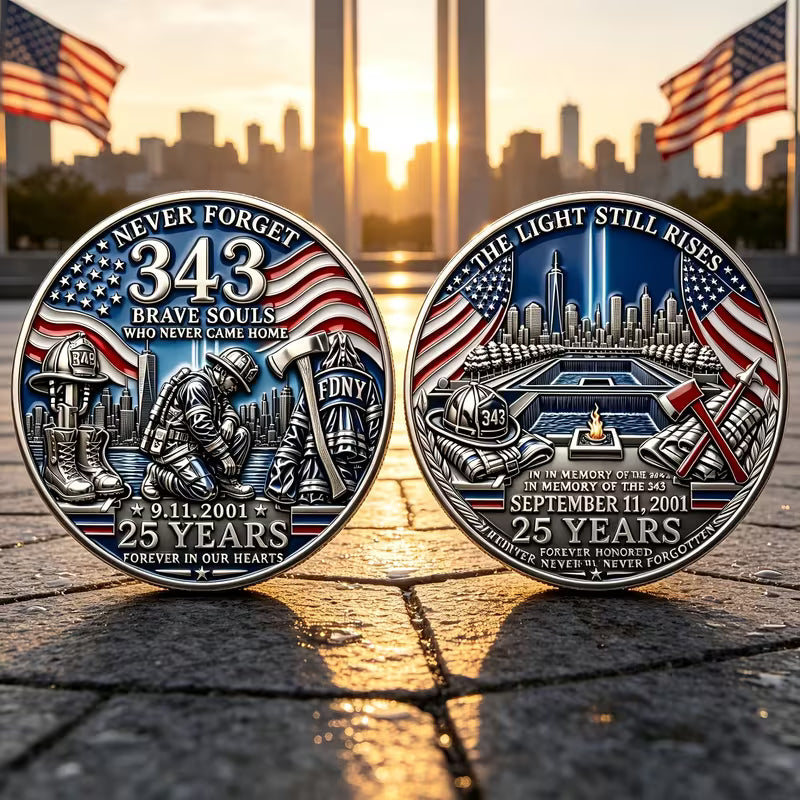 9/11 25th Anniversary Firefighter Challenge Coin - 343 Heroes Never Forget Memorial Coin