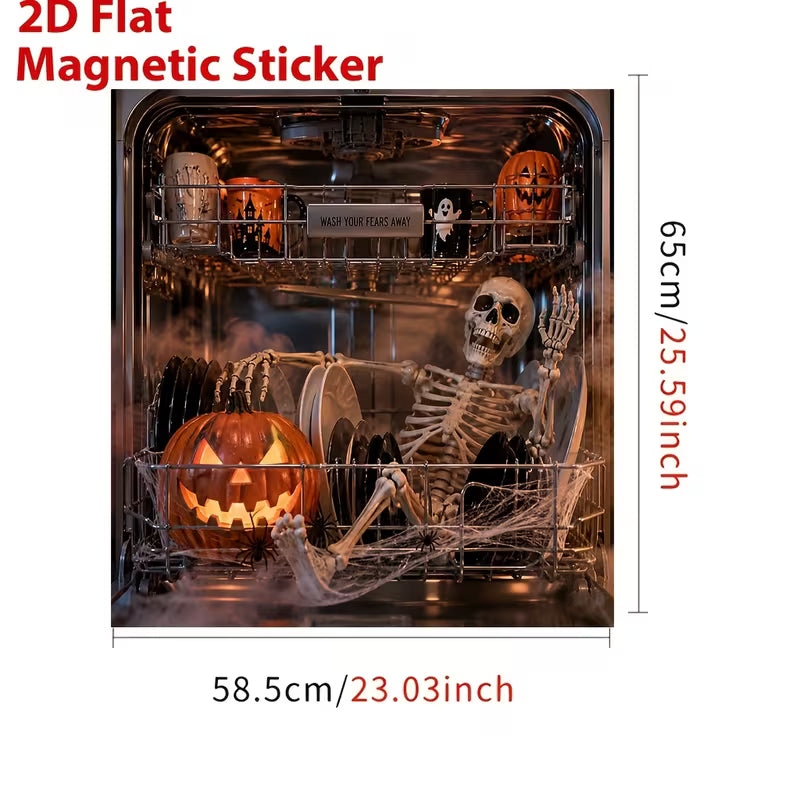 Reusable Halloween-Themed Magnetic Dishwasher Cover – Kitchen Decor for a Spooky Atmosphere