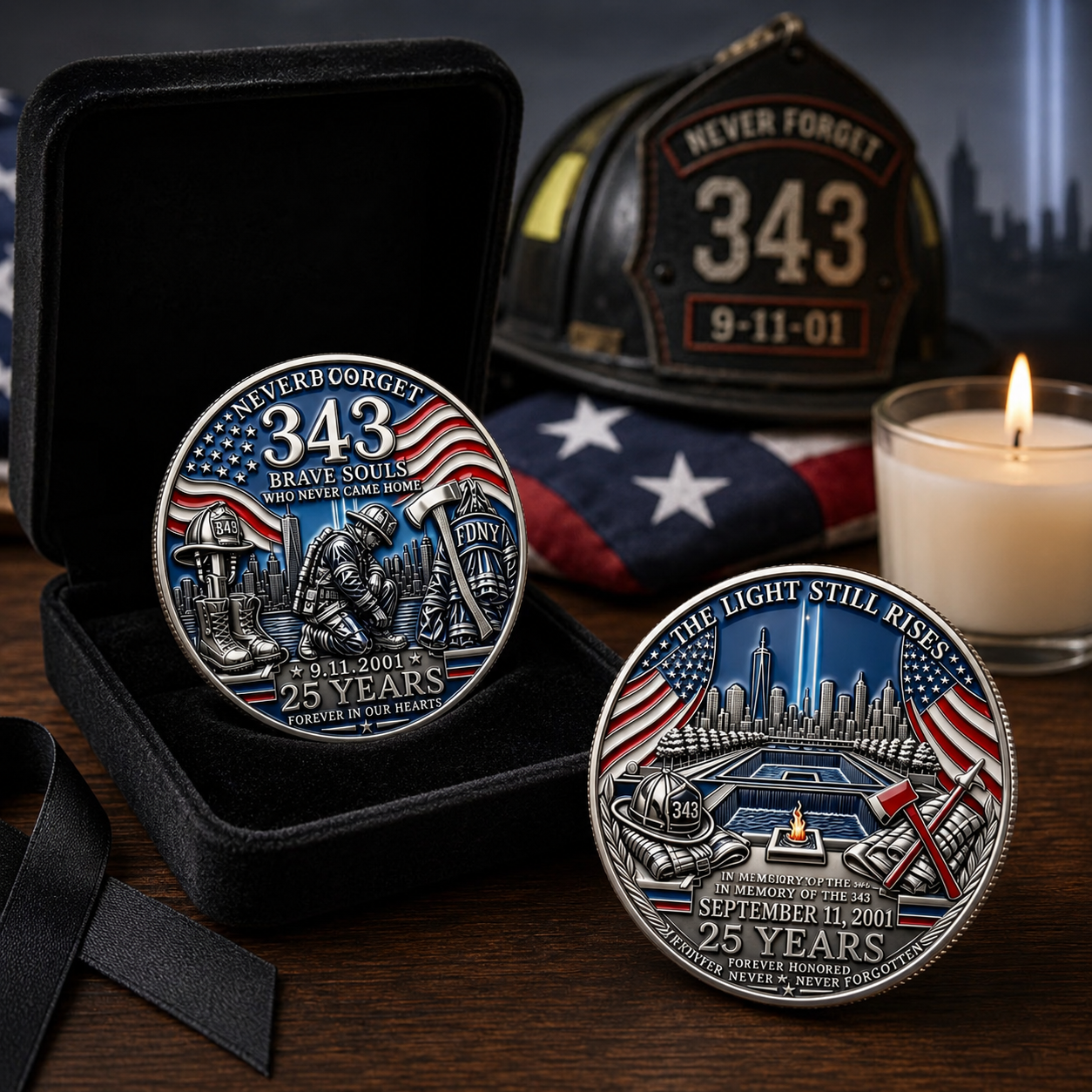 9/11 25th Anniversary Firefighter Challenge Coin - 343 Heroes Never Forget Memorial Coin