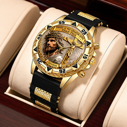 Jesus Christ Cross Watch – Christian Faith Gift for Men – There Is No Greater Love