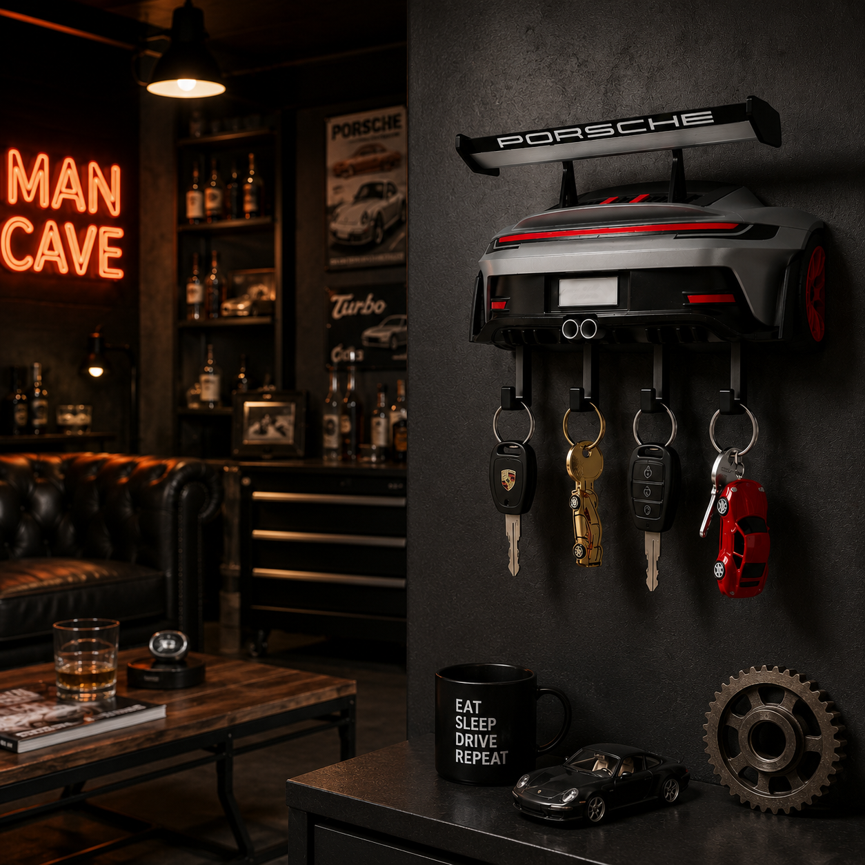 Sports Car Rear Wall Key Holder - Modern Garage Decor & Entryway Organizer For Car Lovers