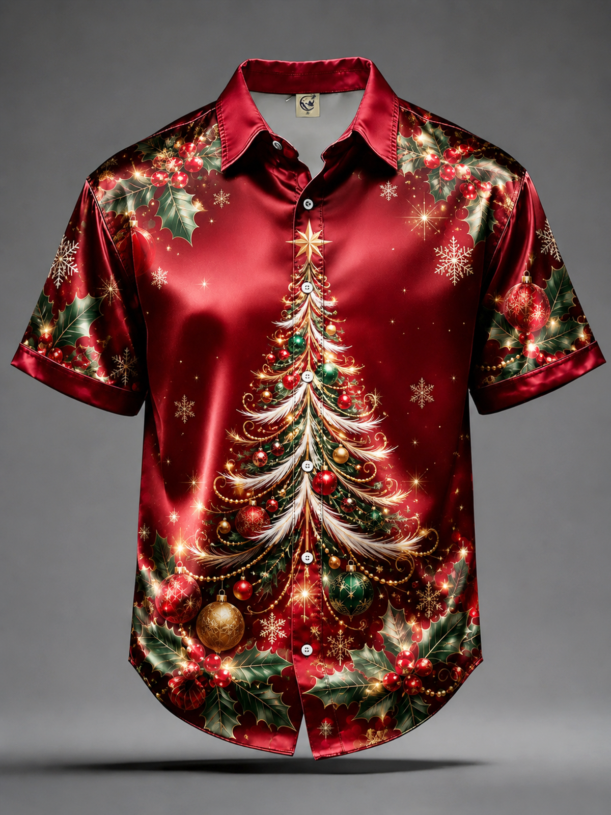Silk Satin Breathable Christmas Tree Casual Shirt