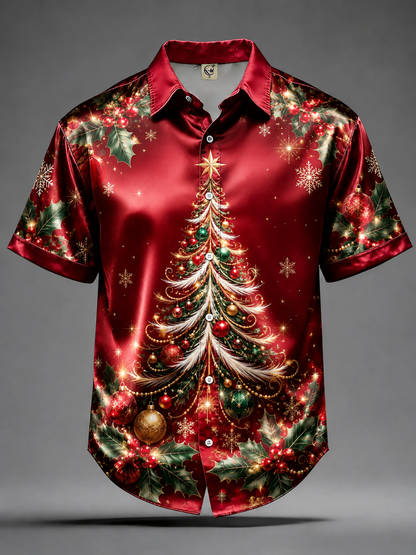 Silk Satin Breathable Christmas Tree Casual Shirt
