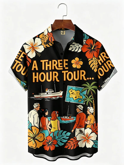 Moisture-Wicking Tropical Floral Chest Pocket Holiday Hawaiian Shirt