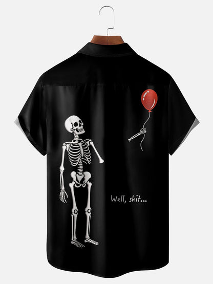 Moisture-wicking Halloween Skeleton Chest Pocket Casual Shirt