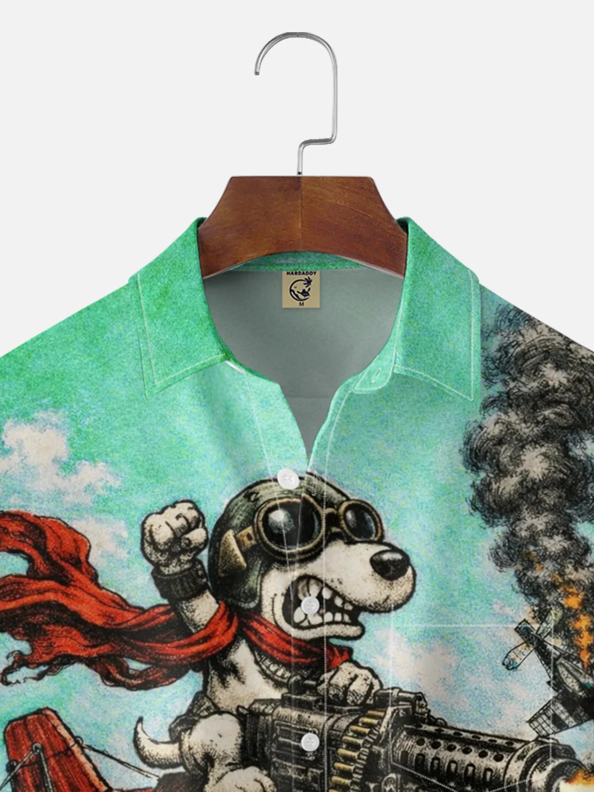 Moisture-Wicking Abstract Airplane & Dog Pattern and Chest Pocket Holiday Hawaiian Shirt